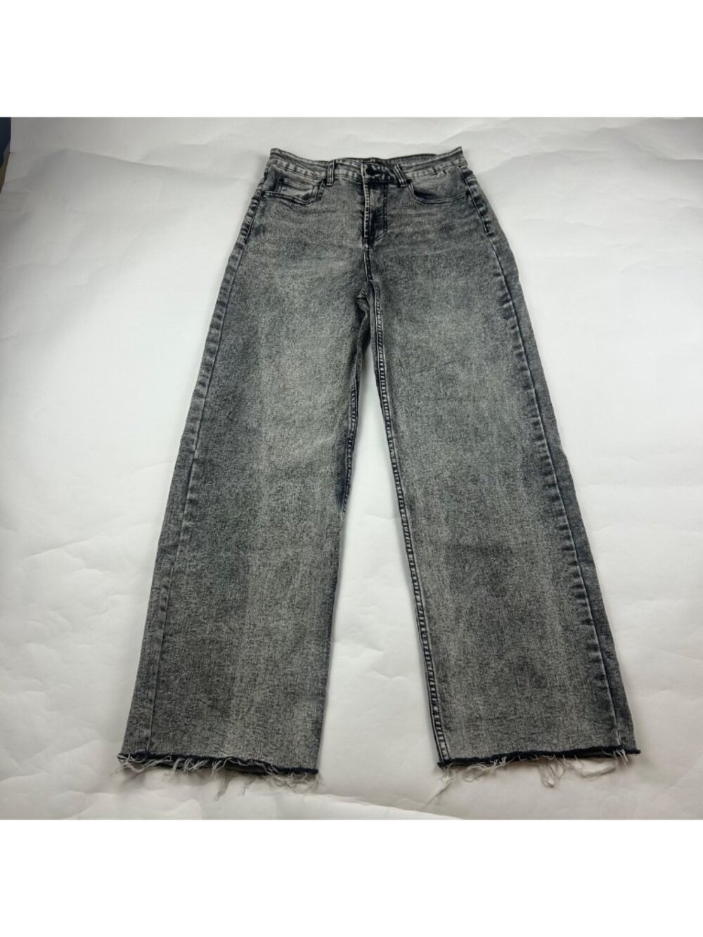 OAT New York Acid Washed Black Stretch Denim High Rise Wide Leg Jeans 6